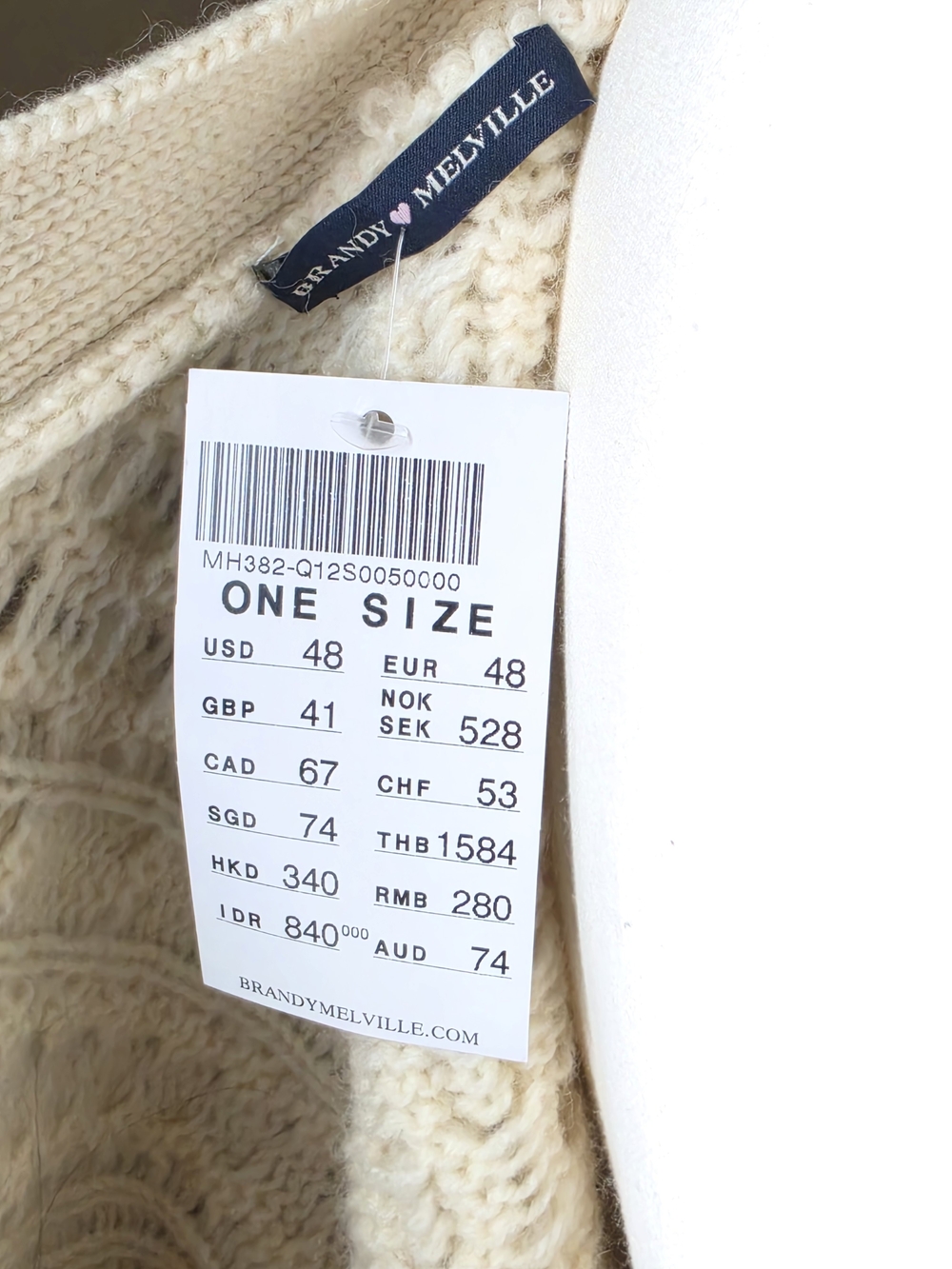 NWT Brandy Melville Cream Chunky Cable Knit Eva Cardigan - One Size - Picture 5 of 5